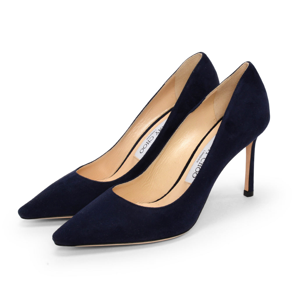 Jimmy Choo Navy Suede Romy 85 Pumps 36.5