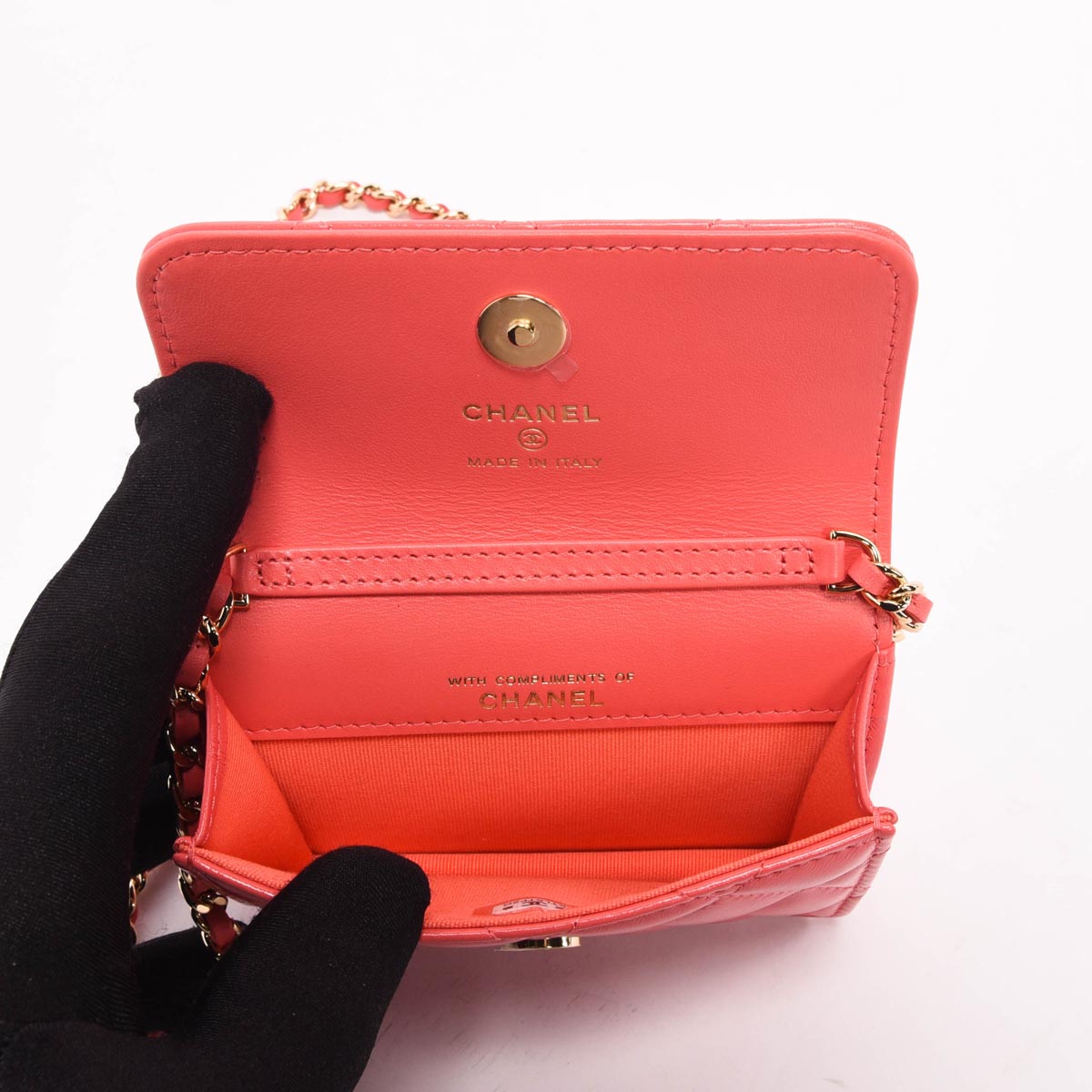 Chanel Coral Lambskin CC Clutch With Chain