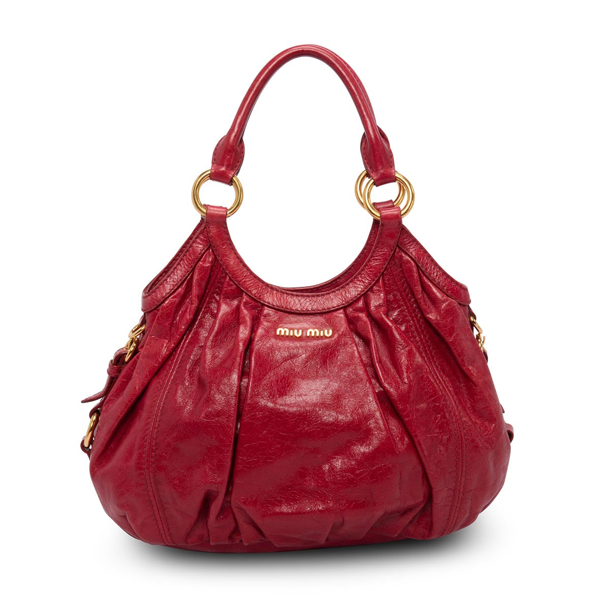 Miu Miu Red Vitello Pleated Hobo Bag