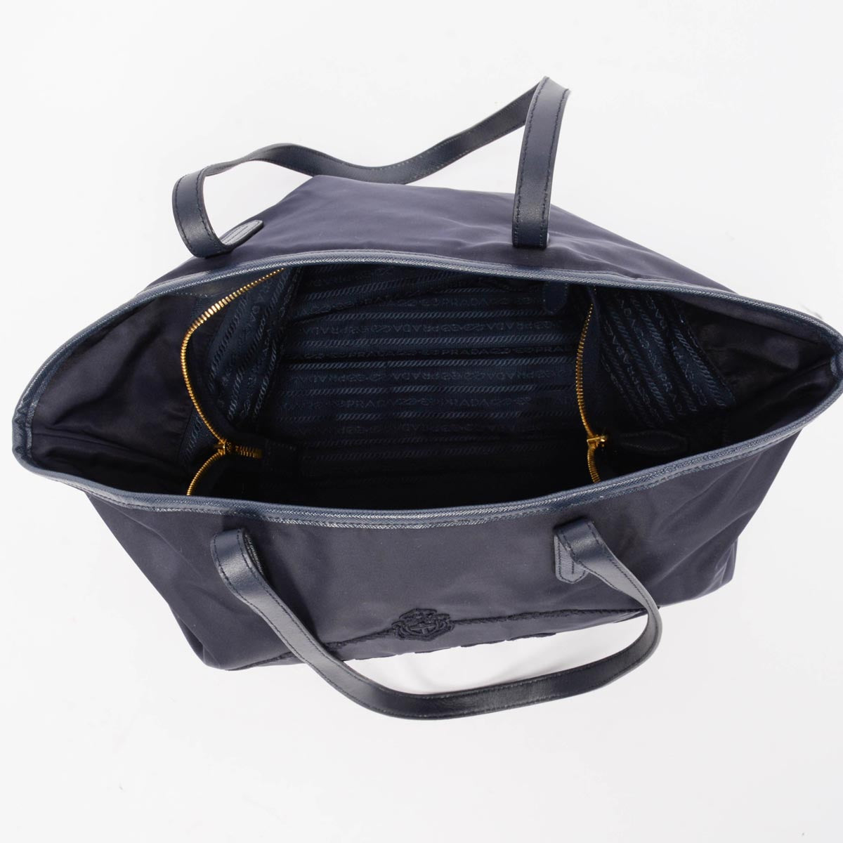 Prada Navy Re-Nylon Embroidered Logo Tote