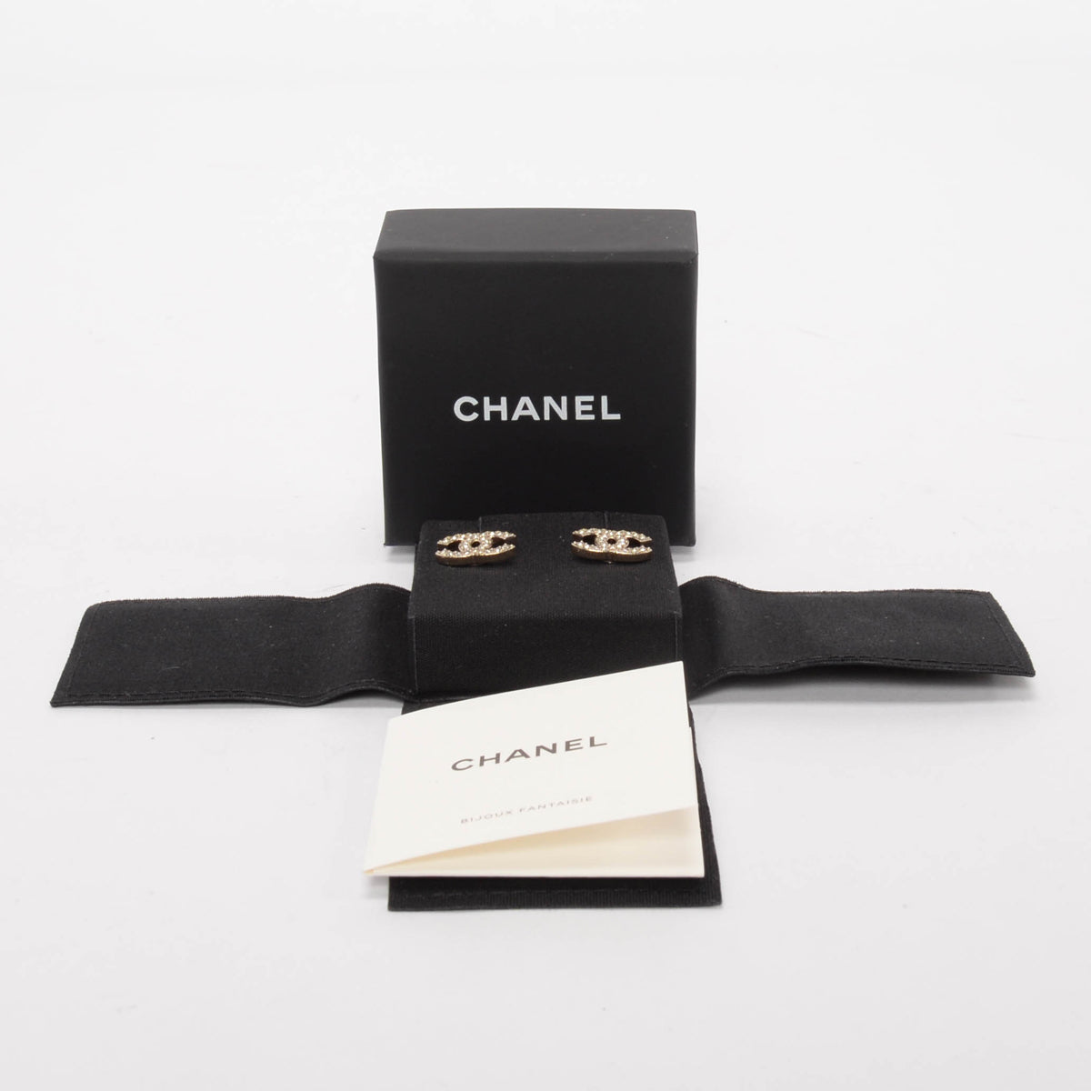 Chanel Light Gold Crystal CC Earrings