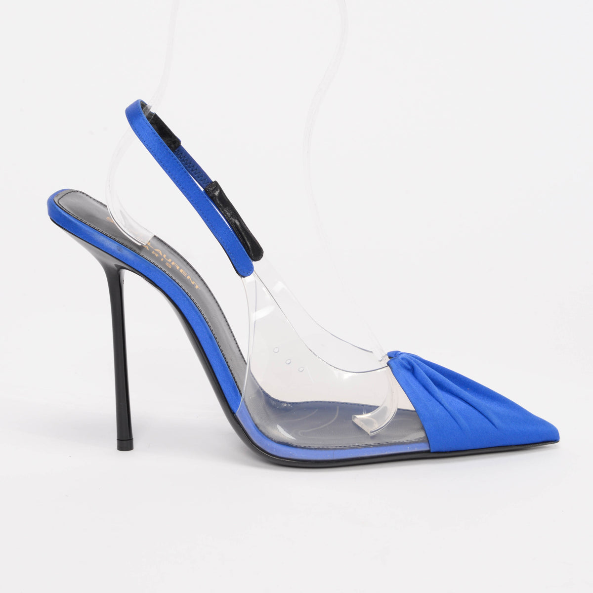 Saint Laurent Blue Satin & PVC Riqua Slingback Pumps 38.5