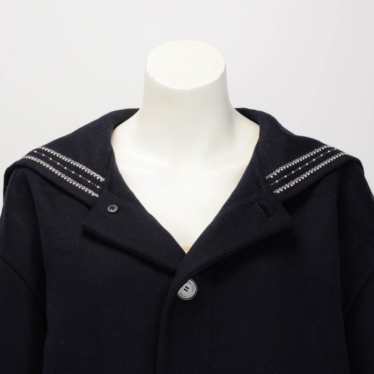 Dior Navy Wool Pearl Embellished Logo Jacket FR 36