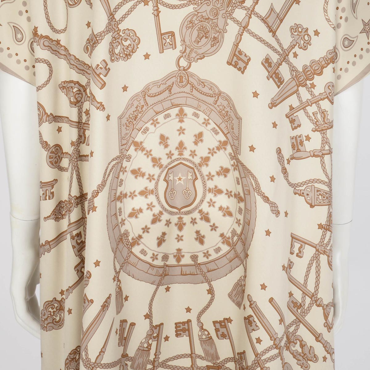 Hermes Beige Silk Les Cles Maxi Dress FR 46