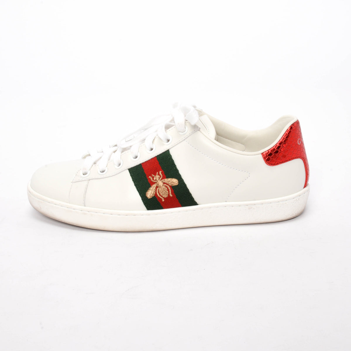 Gucci White Calfskin Bee Embroidered Ace Sneakers 36