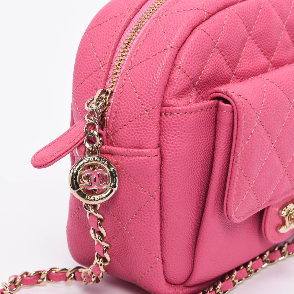 Chanel Pink Quilted Caviar CC Day Camera Case