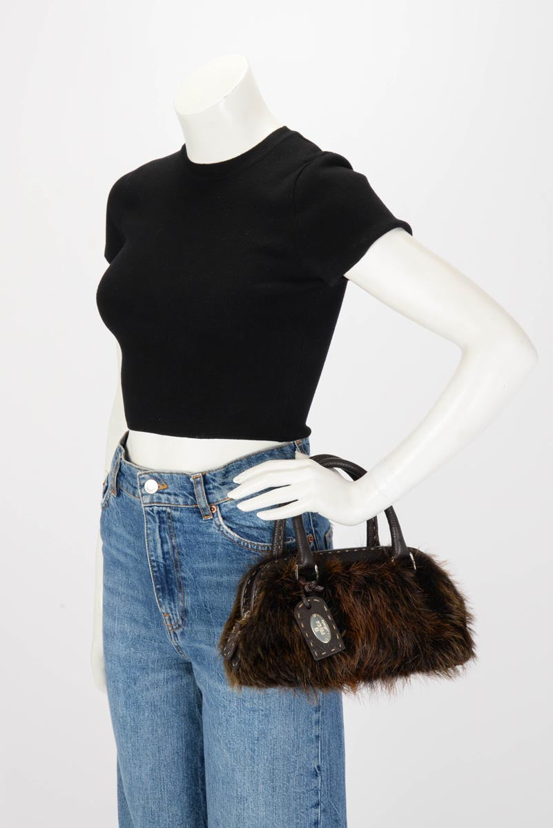 Fendi Brown Fur Selleria Adele 1328 Bag