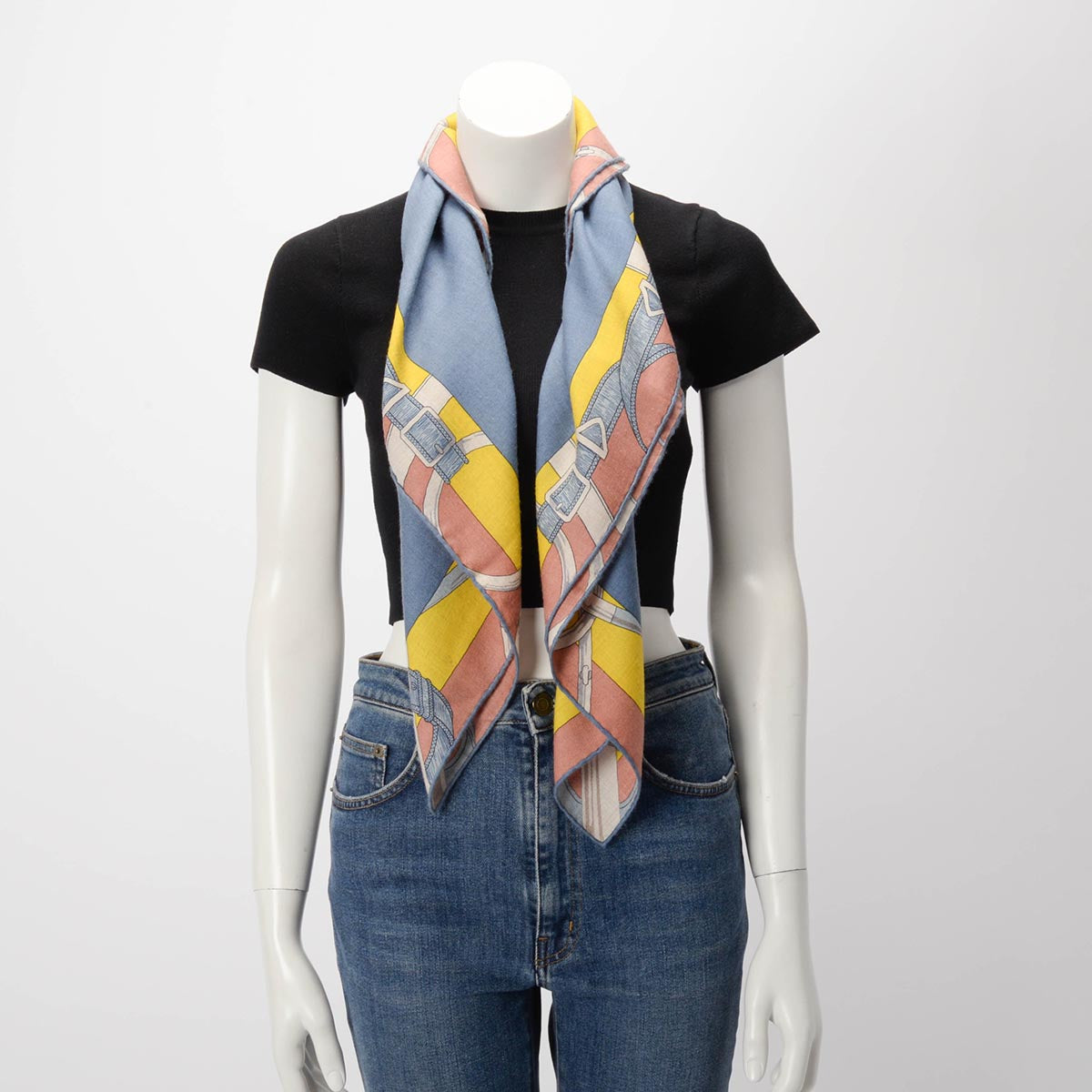 Hermes Blue Jean Cashmere Blend Encadre Eperon d'Or Scarf