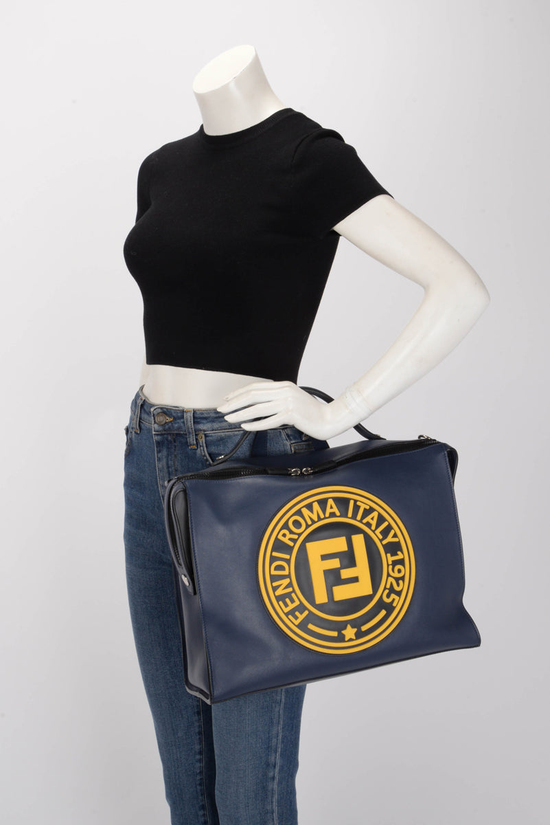 Fendi Navy Vitello Lui Logo Patch Messenger Bag