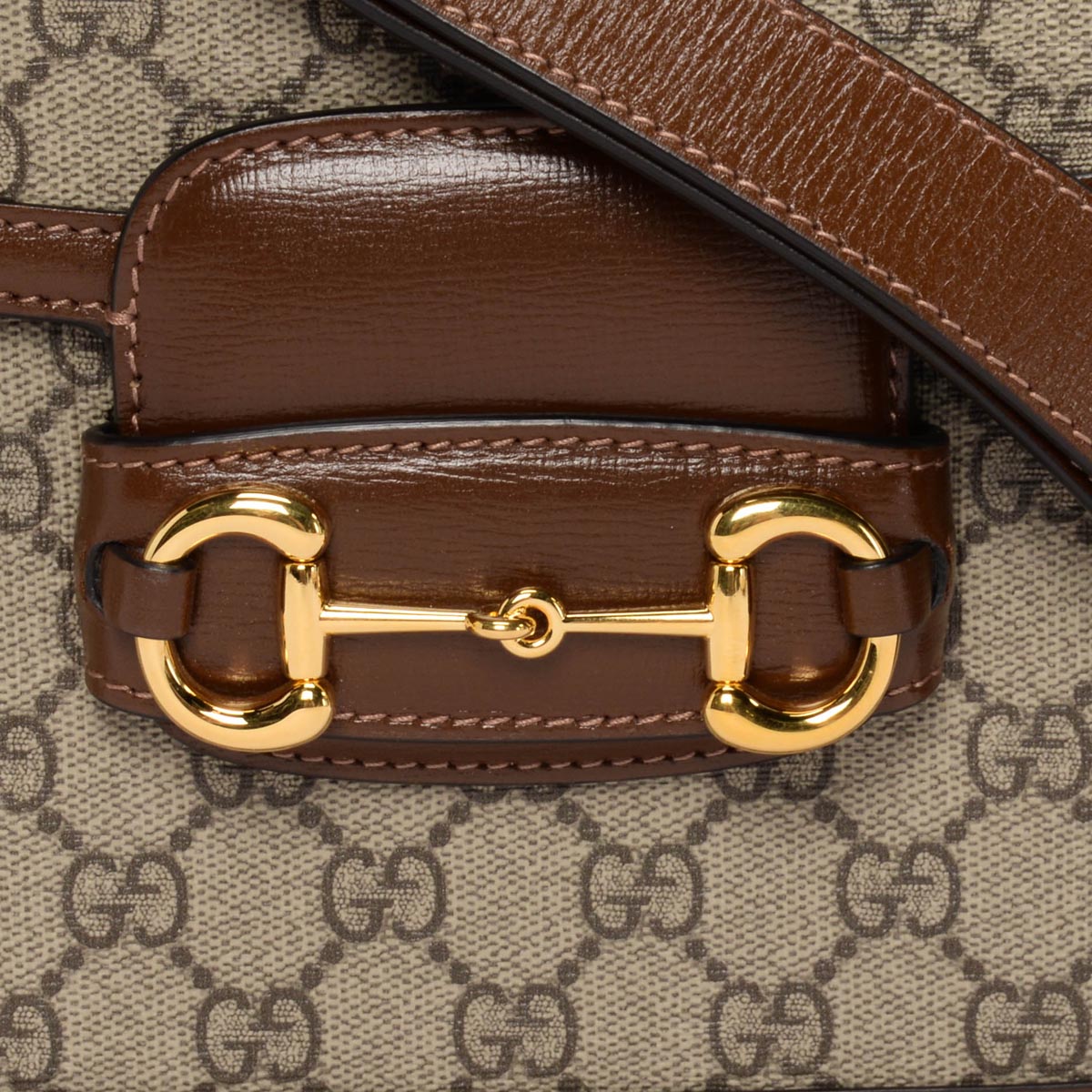 Gucci Tan Leather & GG Supreme Medium Horsebit 1955 Bag