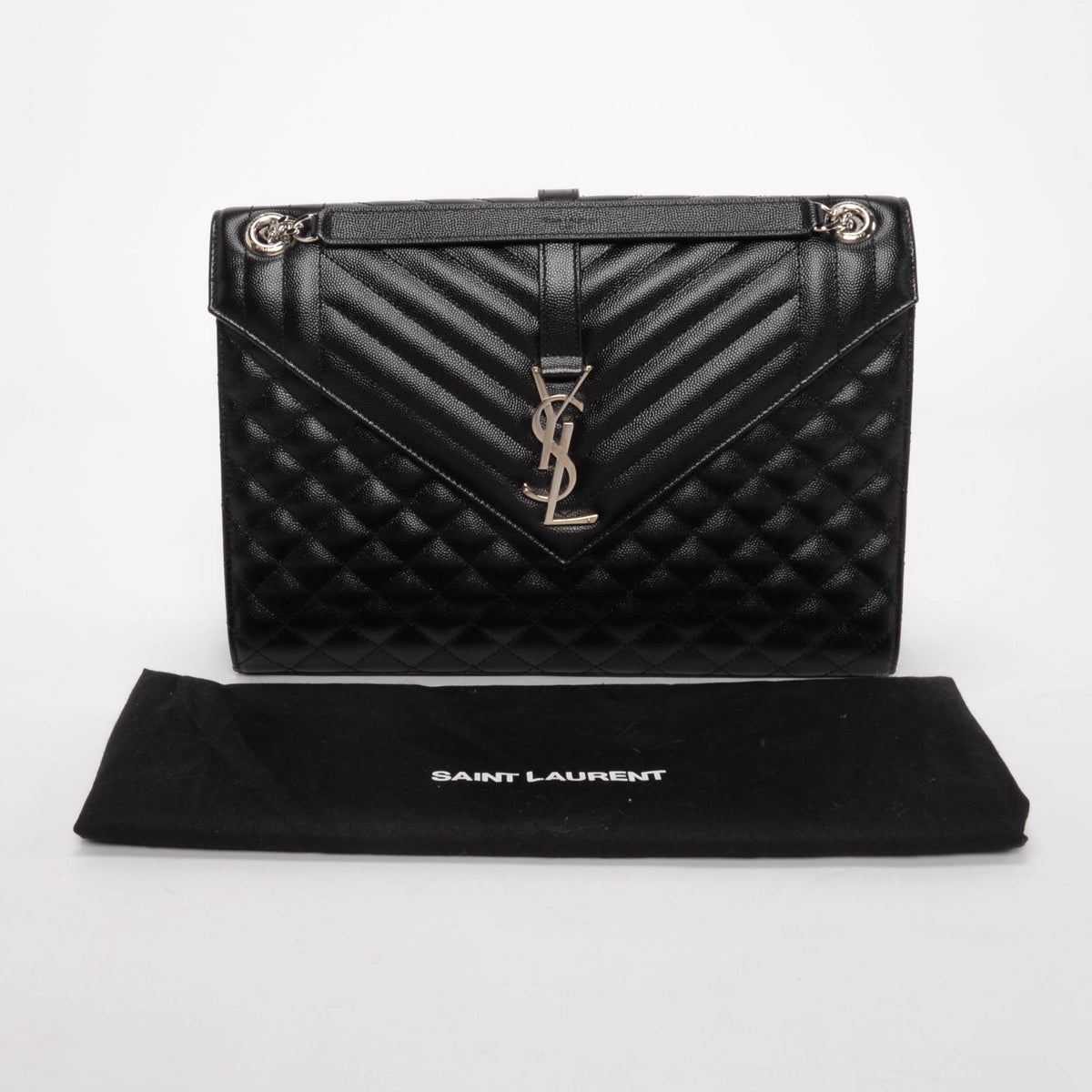 Saint Laurent Black Mix Matelasse Large Monogram Envelope Bag
