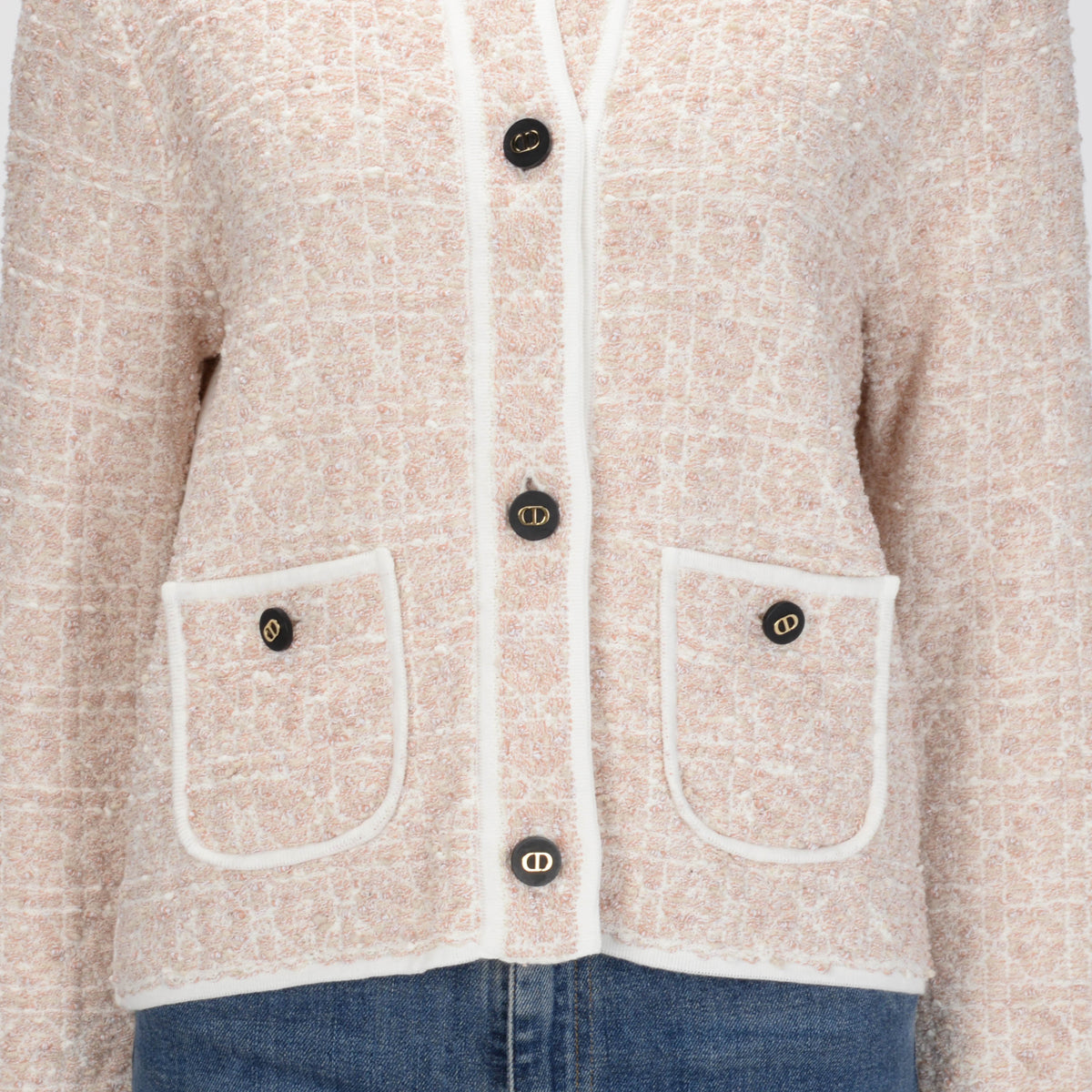Dior Peach Blossom Tweed Knit Macrocannage Jacket FR 42
