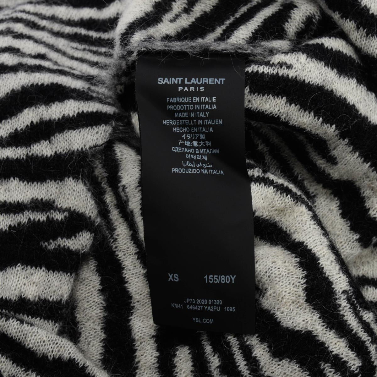 Saint Laurent Black & White Mohair Blend Zebra Sweater XS