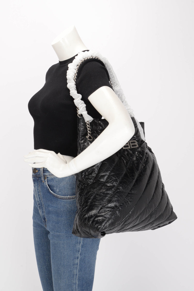 Balenciaga Black Quilted Calfskin Medium Crushed Tote