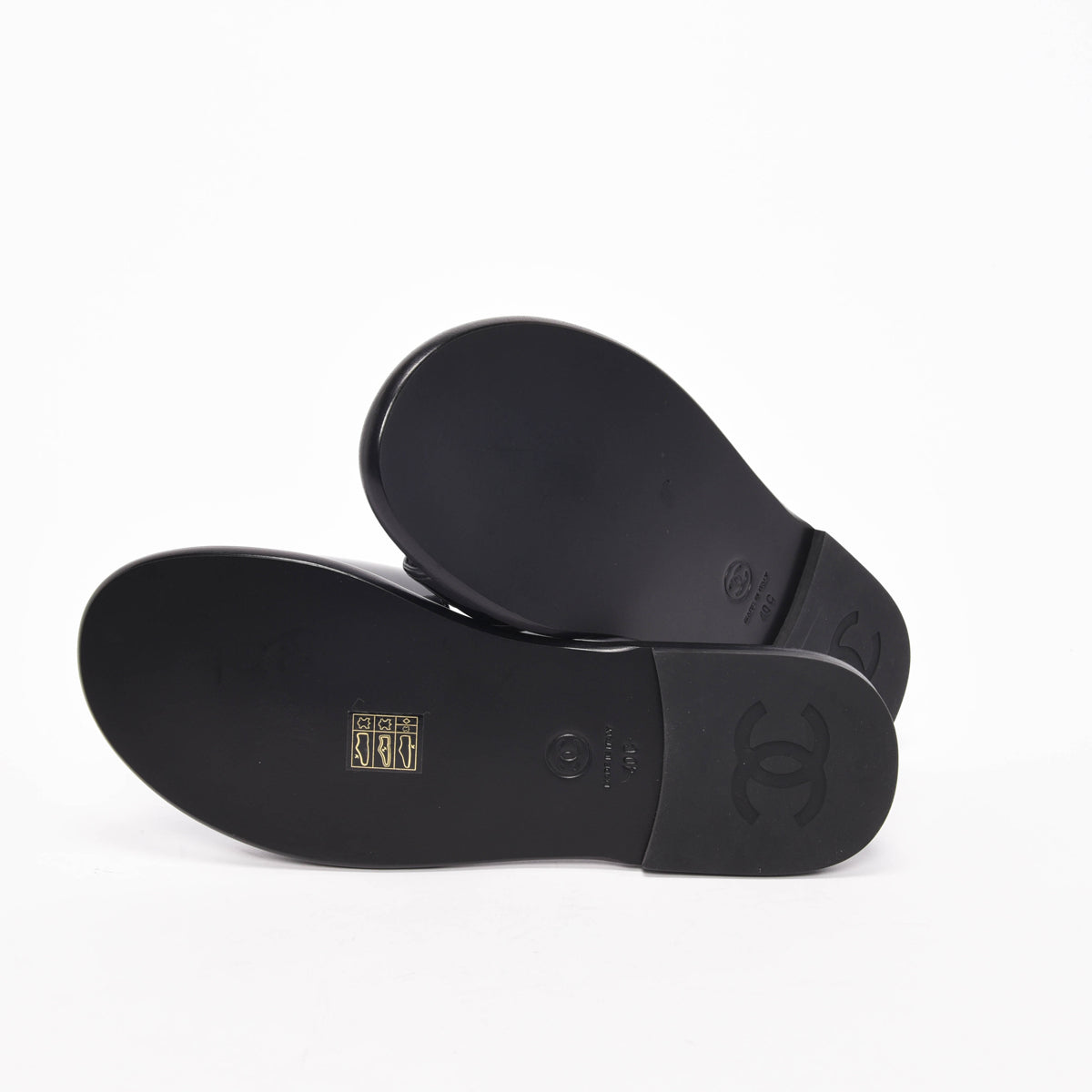 Chanel Black Patent Leather CC Slides 40