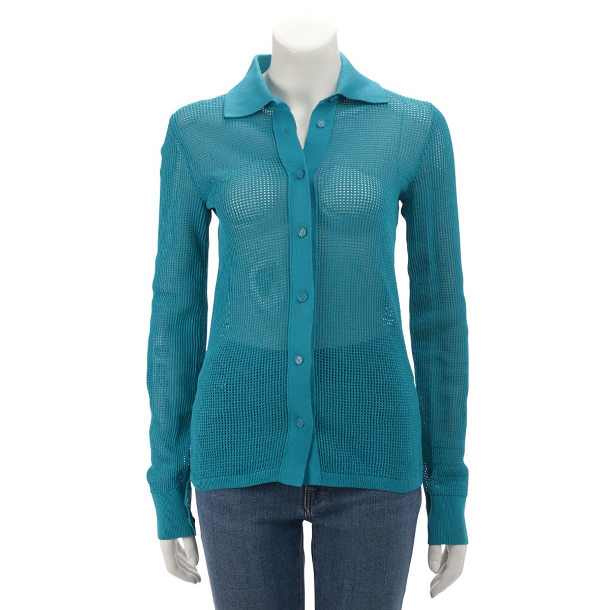 Bottega Veneta Blue Mesh Knit Cardigan M