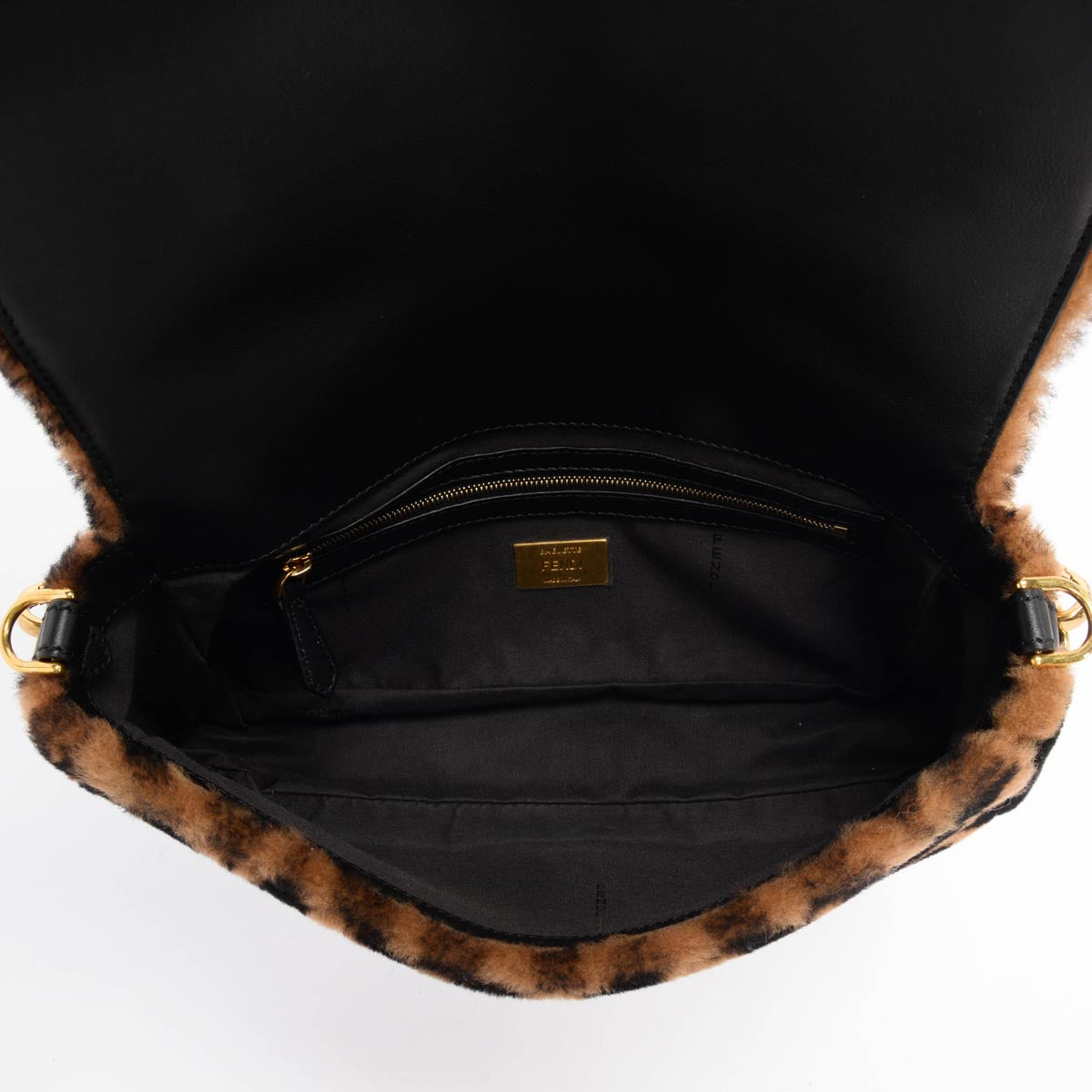 Fendi Brown FF Shearling Baguette Bag