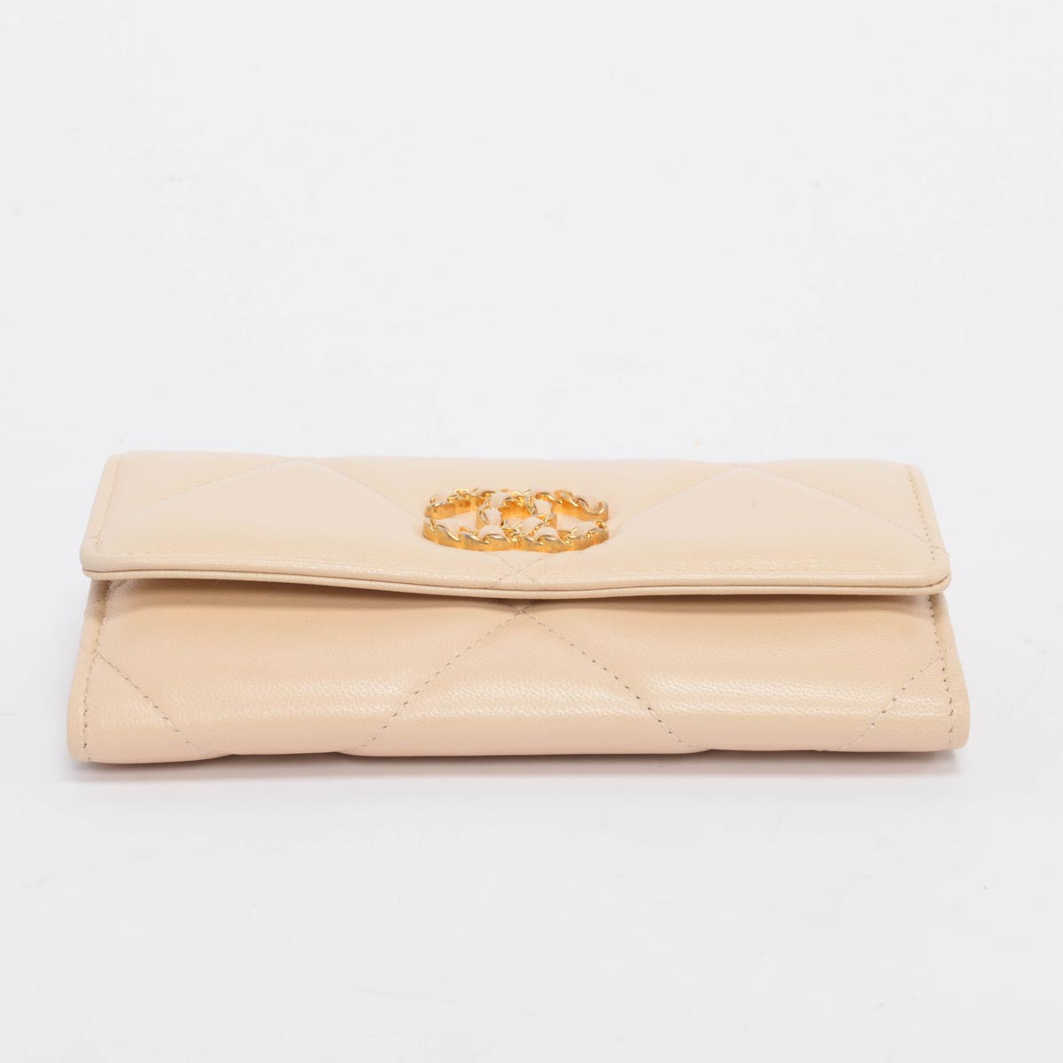 Chanel Beige Quilted Goatskin 19 Flap Wallet