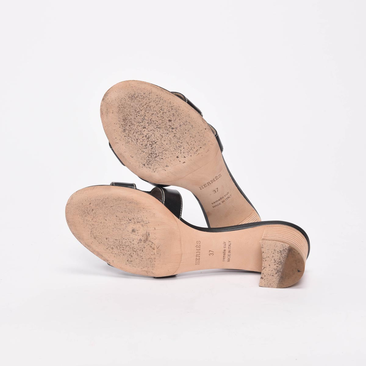 Hermes Black Calfskin Oasis Sandals 37