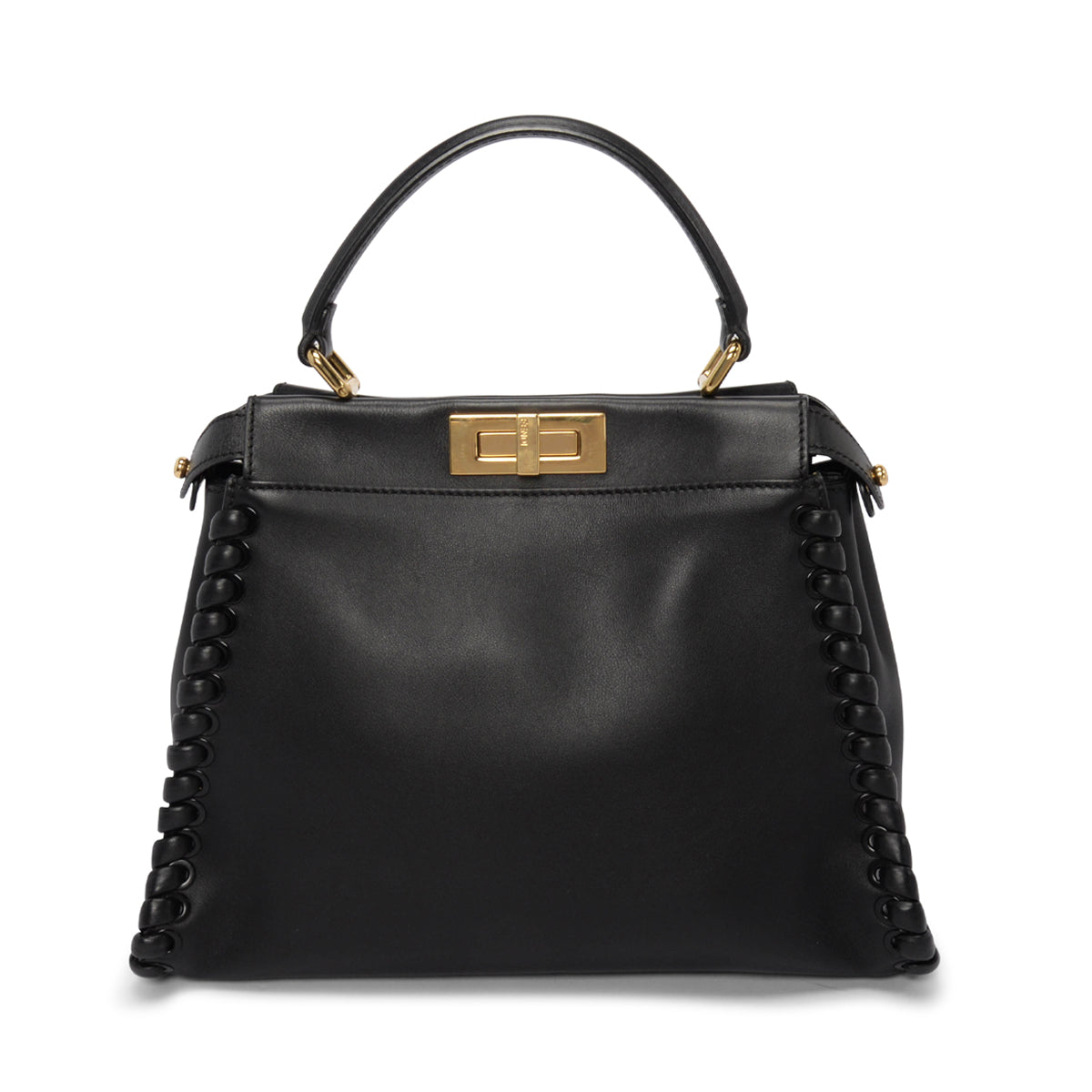 Fendi Black Whipstitched Leather Medium Peekaboo Bag