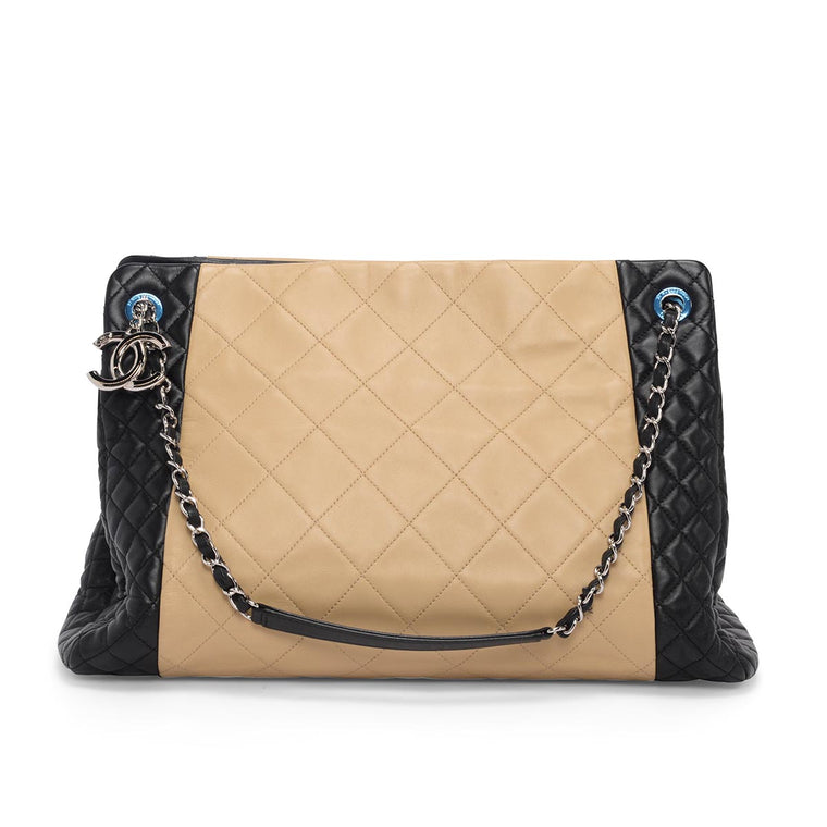 Chanel Black & Beige Quilted Lambskin CC Charm Tote