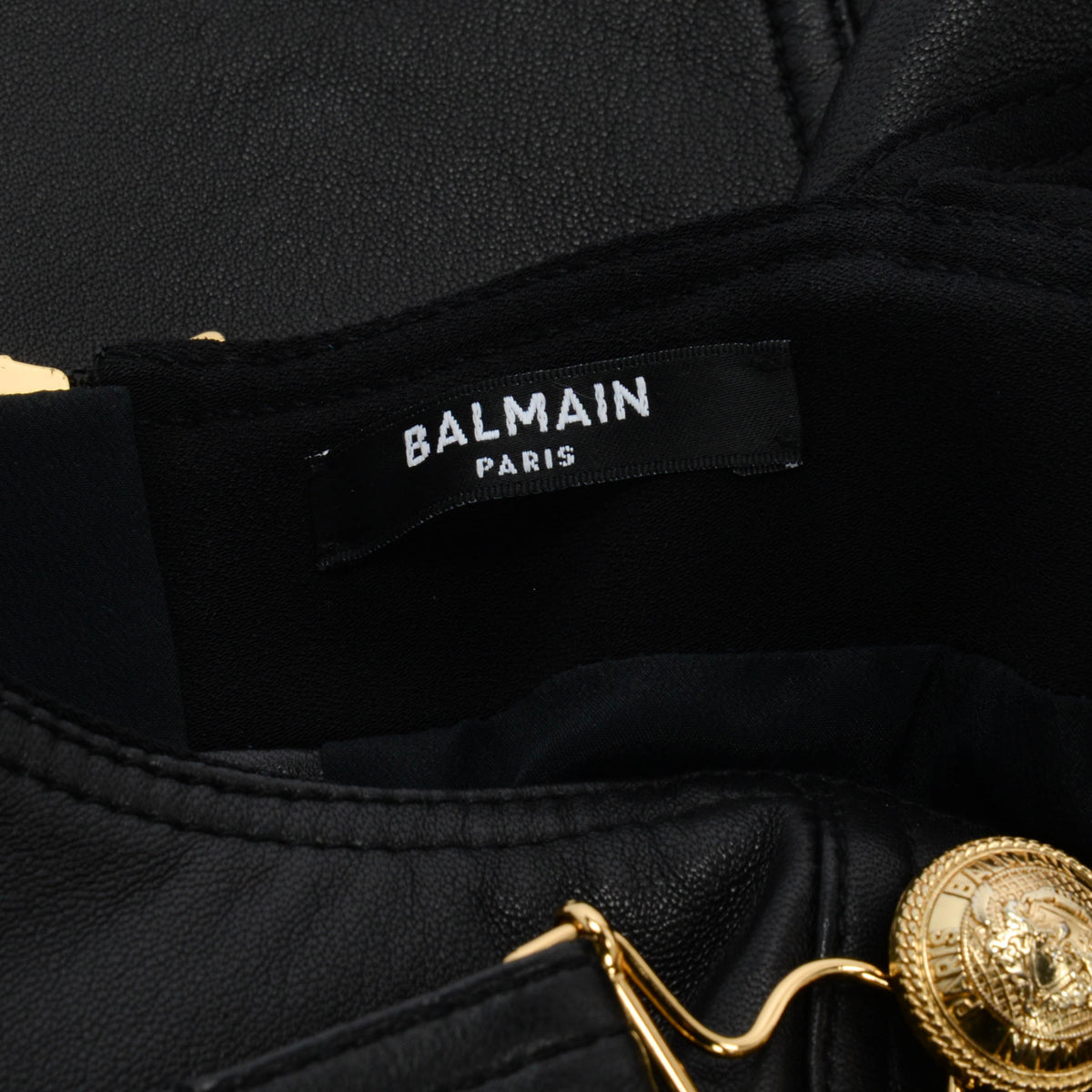 Balmain Black Lambskin Pinafore Mini Dress FR 38
