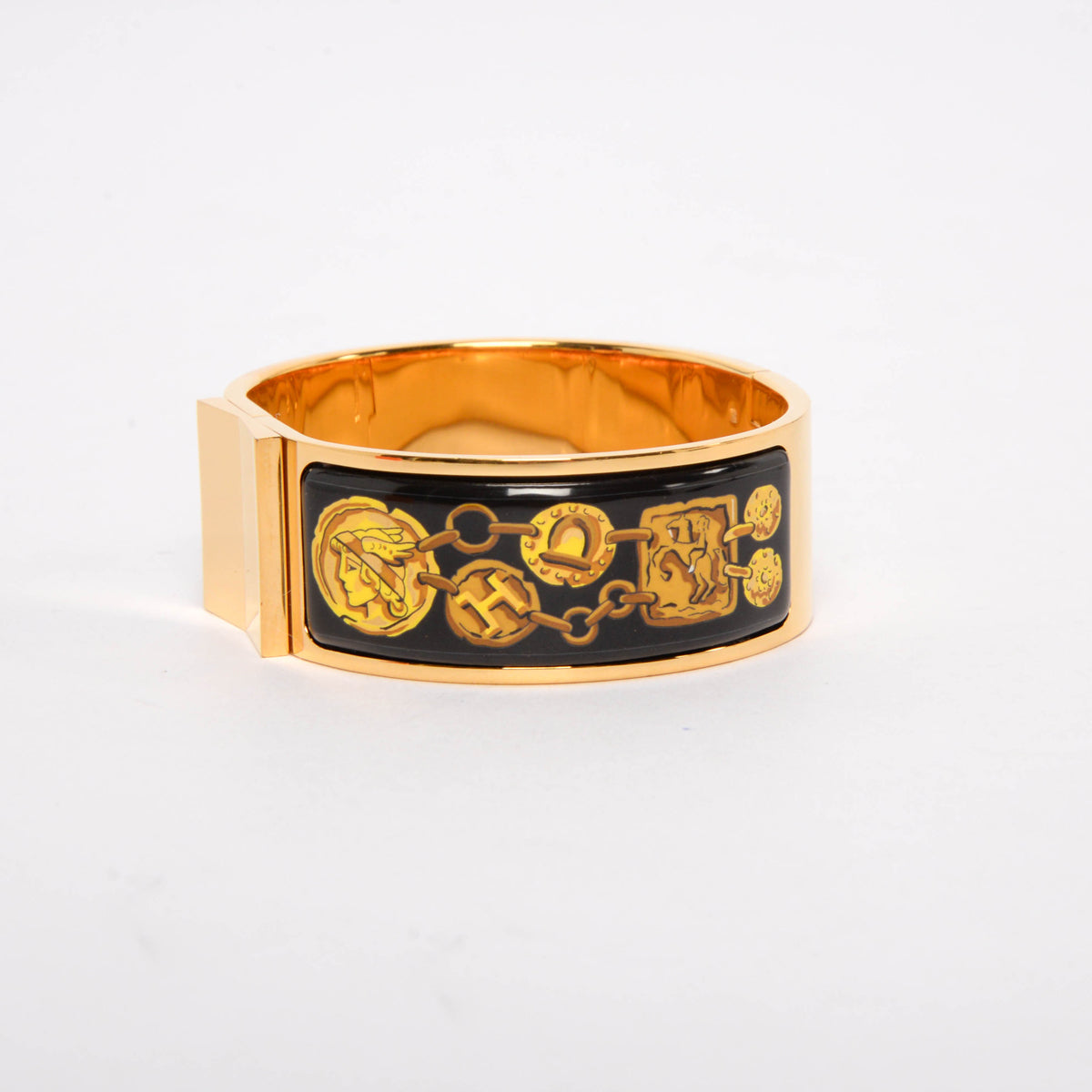 Hermes Black Gold Plated Enamel Kavalla Clic Clac H Bracelet