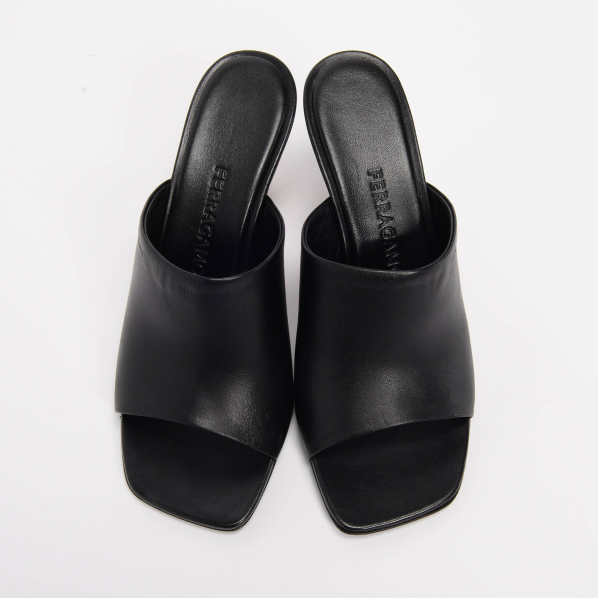 Ferragamo Black Lambskin Astro Mules 7.5