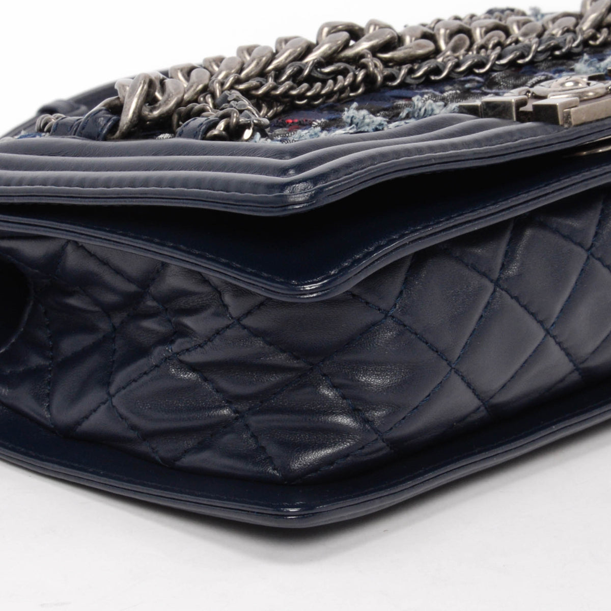 Chanel Navy Patchwork Enchained Old Medium Boy Bag