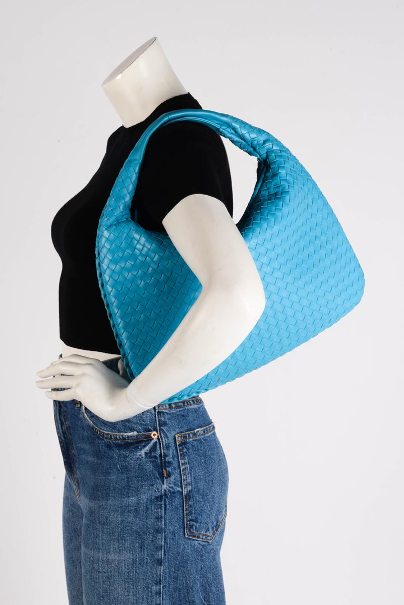 Bottega Veneta Aqua Intrecciato Small Veneta Hobo Bag