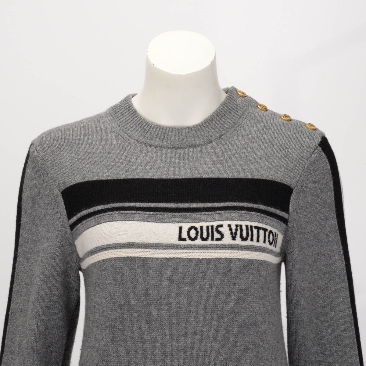 Louis Vuitton Grey Cashmere Knit Signature Logo Sweater S