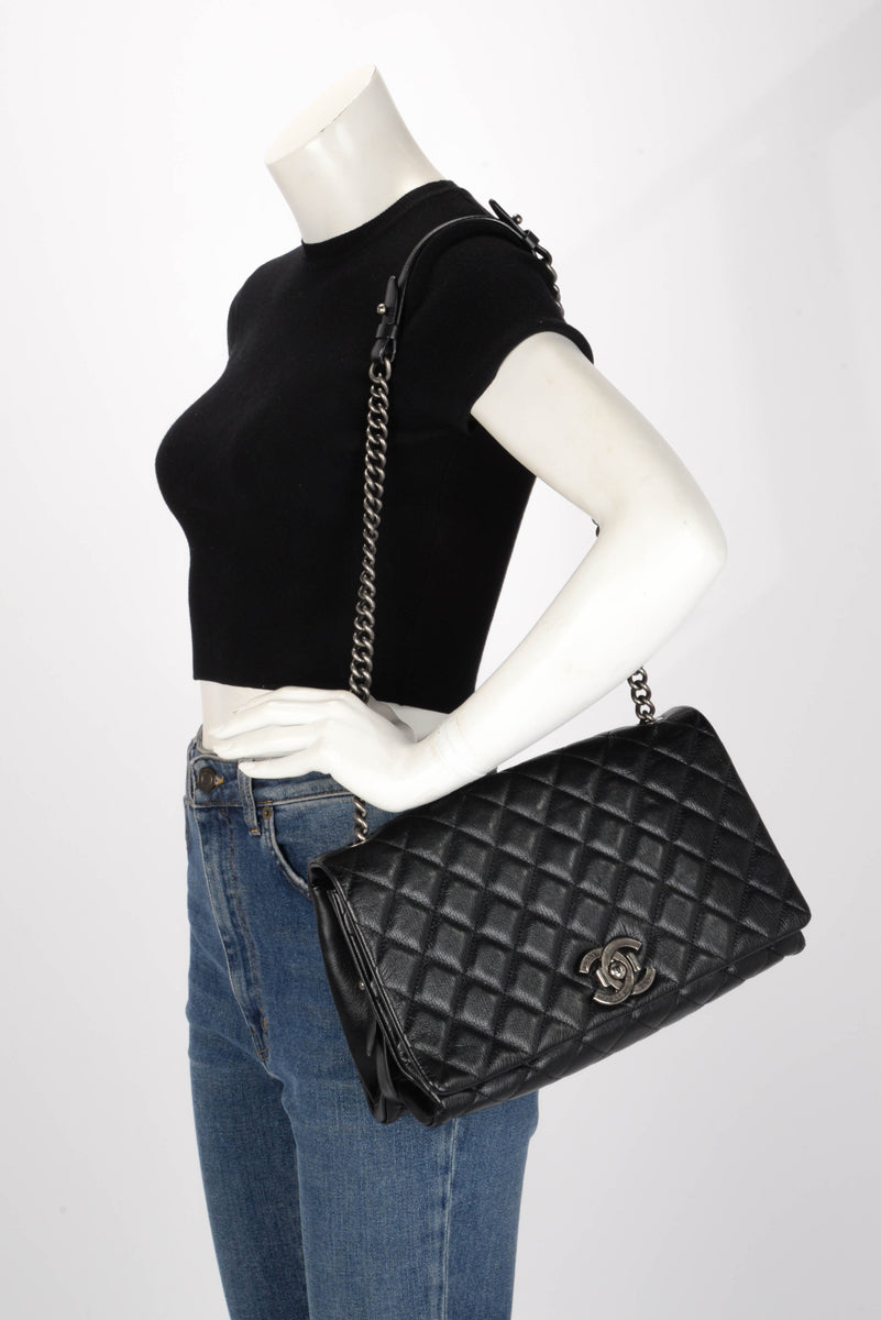 Chanel Black Quilted Goatskin Large City Rock Flap Bag