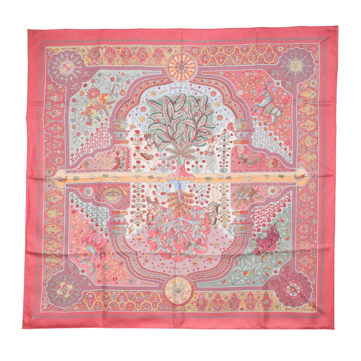 Hermes Pink Silk Aux Portes du Palais Scarf