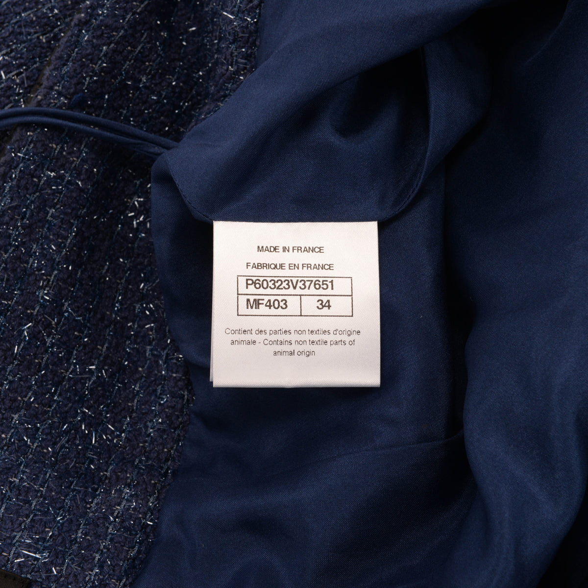 Chanel Blue Glitter Tweed & Leather Wide Leg Pants FR 34