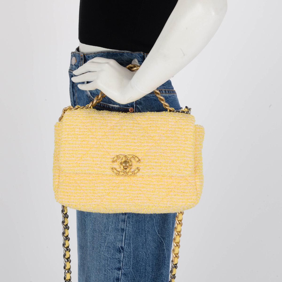 Chanel Yellow Tweed Medium Chanel 19 Shoulder Bag