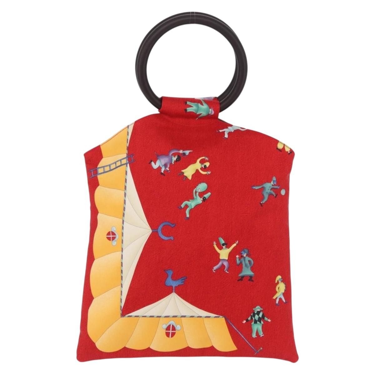 Bulgari Red Silk Pierrot Circus Print Small Tote Bag