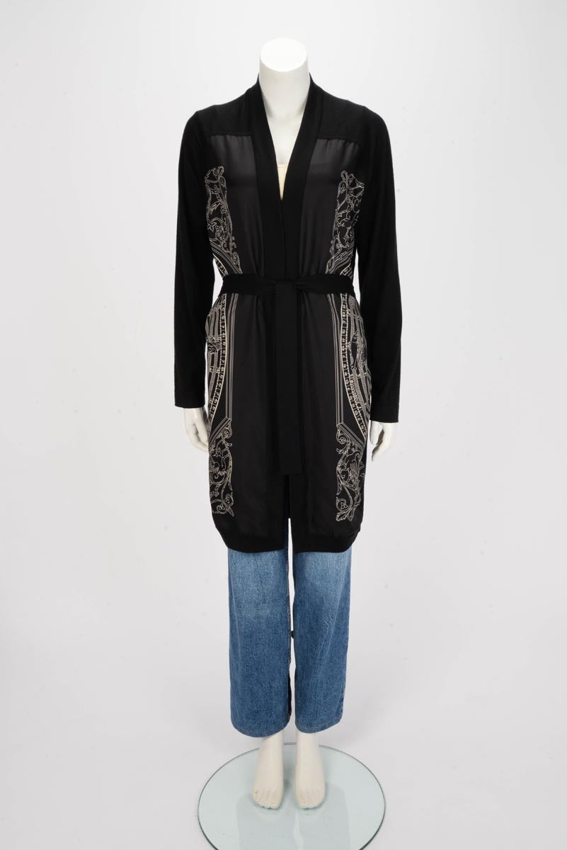Hermes Black Silk & Cashmere Dies et Hore Belted Cardigan