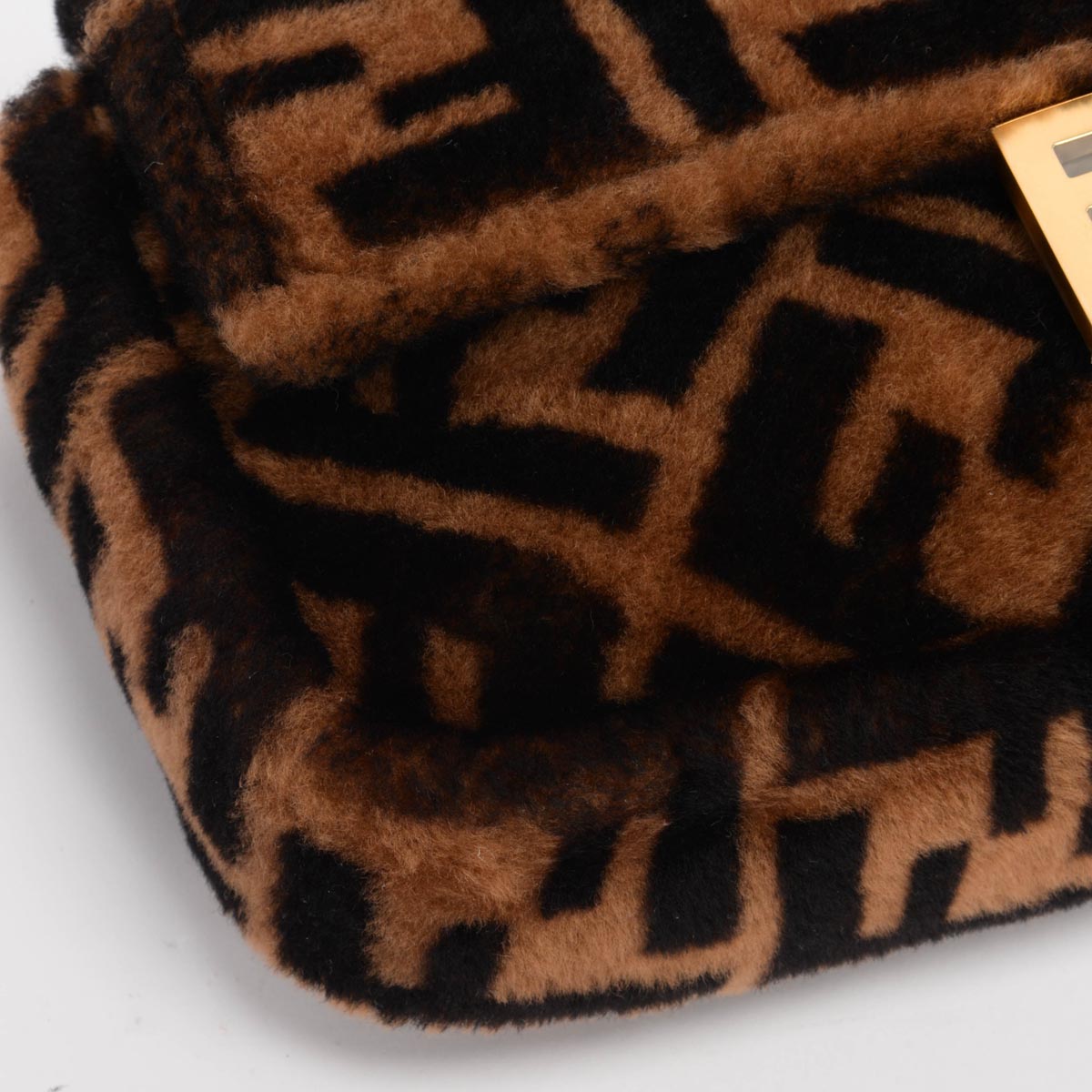 Fendi Brown FF Shearling Baguette Bag