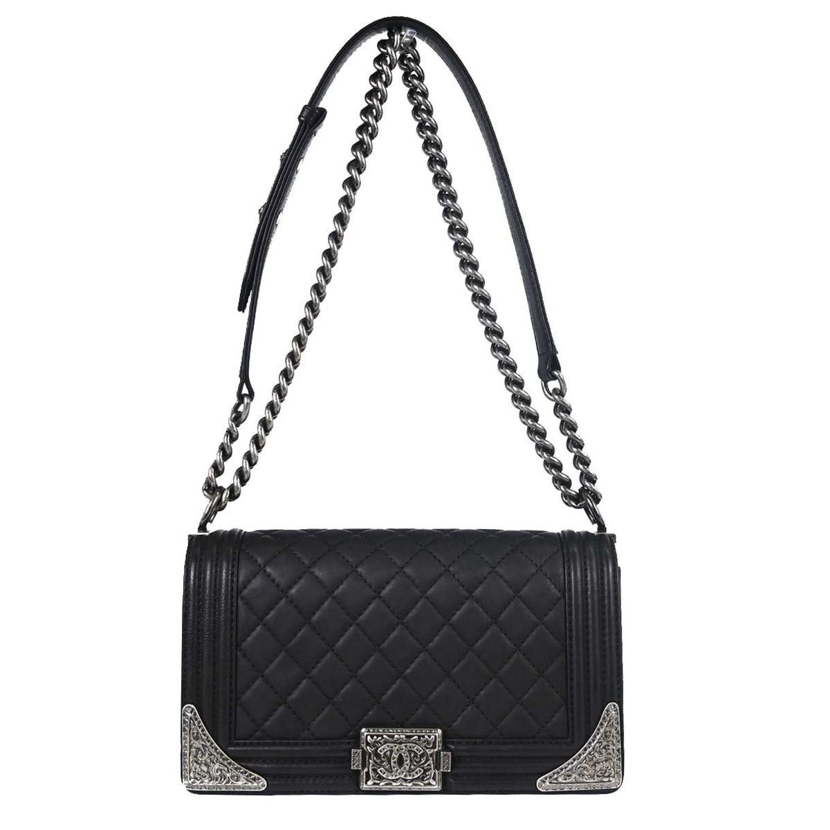 Chanel Black Calfskin Paris-Dallas Medium Boy Bag