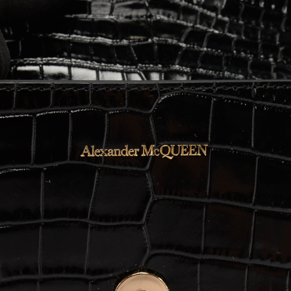 Alexander McQueen Black Croc Embossed Jewelled Skull Satchel Mini Bag