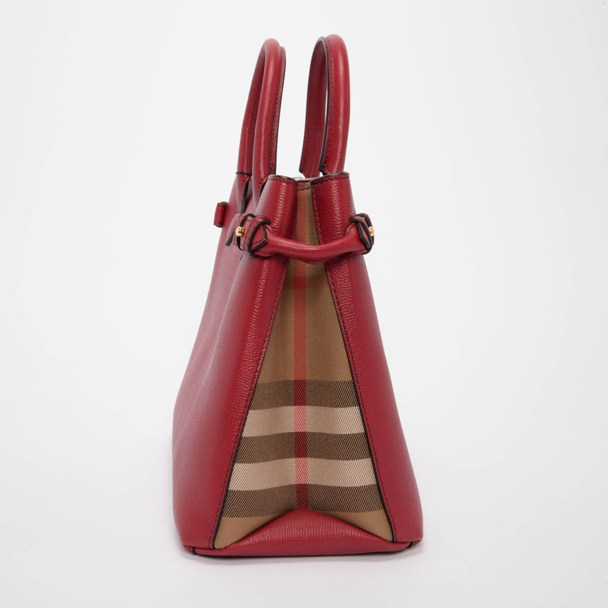 Burberry Red Derby Leather House Check Medium Banner Tote