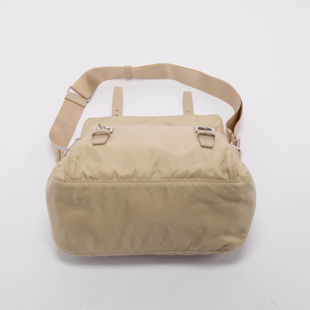 Prada Beige Re-Nylon Double Buckle Messenger Bag