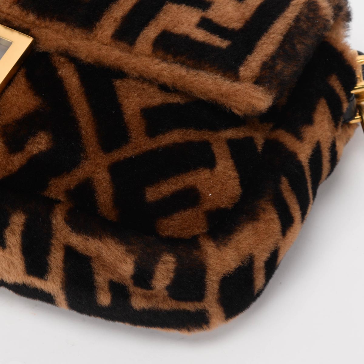 Fendi Brown FF Shearling Baguette Bag