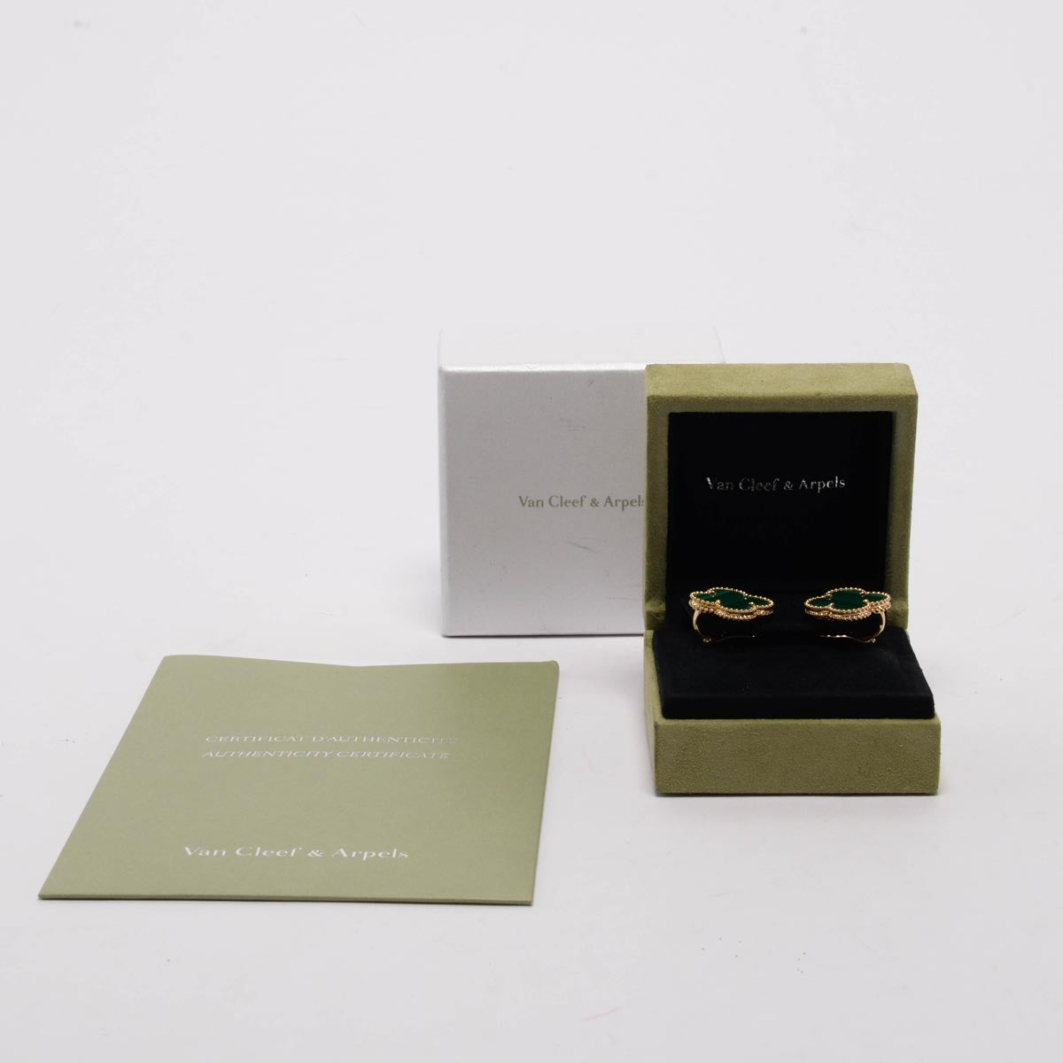 Van Cleef & Arpels 18k Gold & Malachite Magic Alhambra Earrings