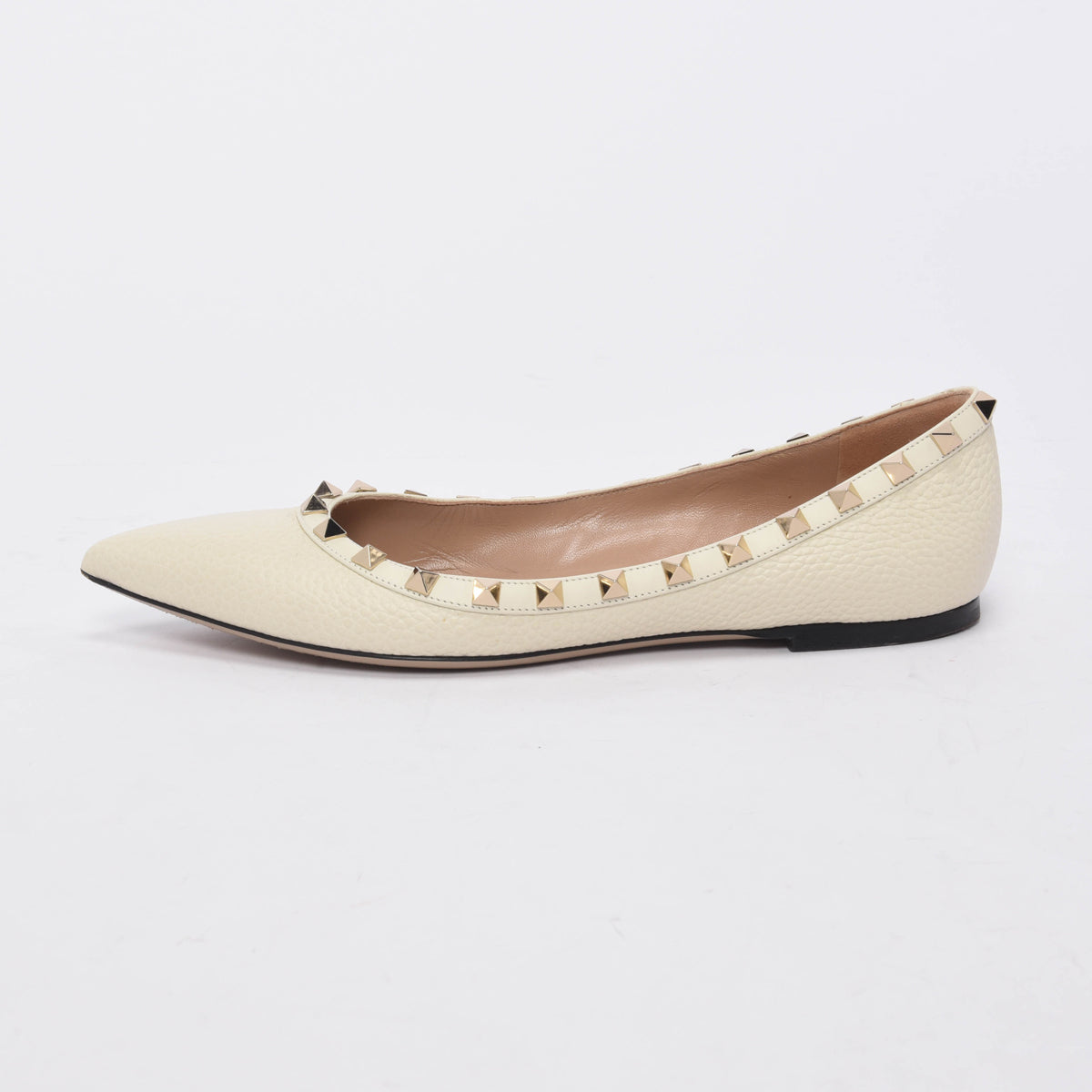 Valentino Cream Grained Calfskin Rockstud Ballerina Flats 39