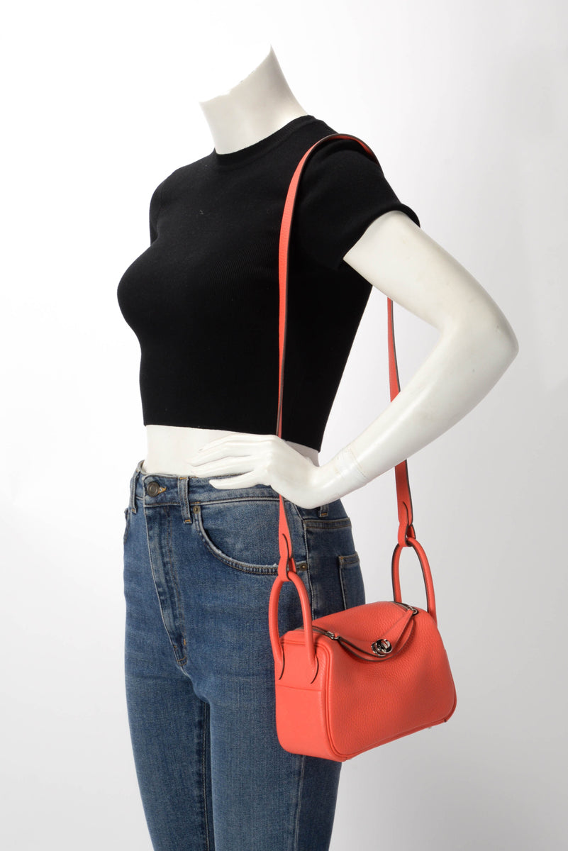 Hermes Rose Texas Clemence Mini Lindy 20
