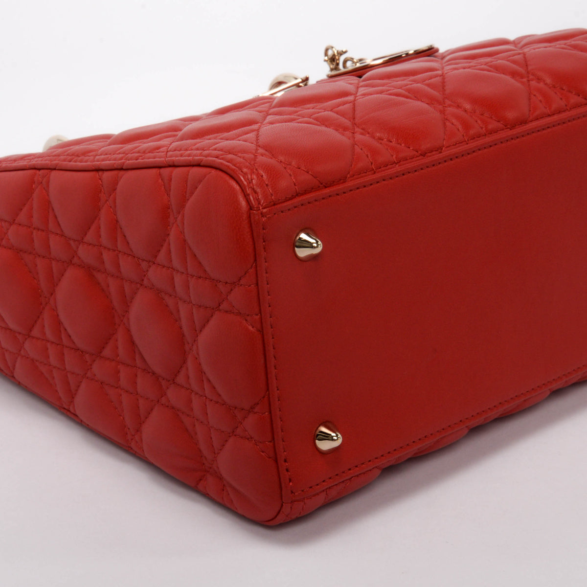 Dior Red Lambskin Cannage Medium Lady Dior Bag