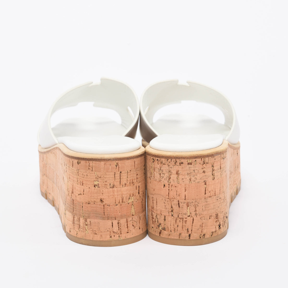 Hermes White Calfskin & Cork Eze 30 Wedges 40
