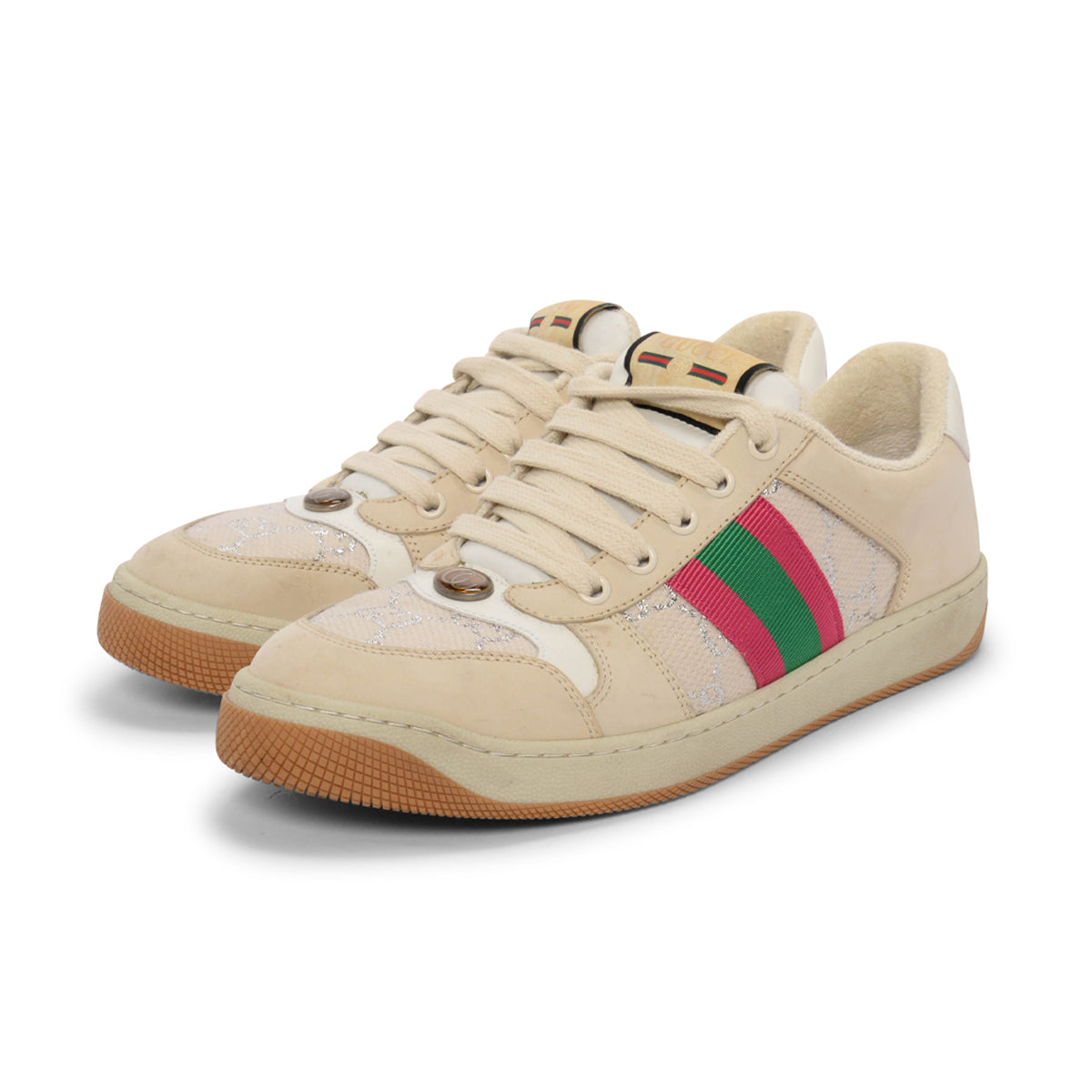 Gucci Beige GG Lame Screener Sneakers 39