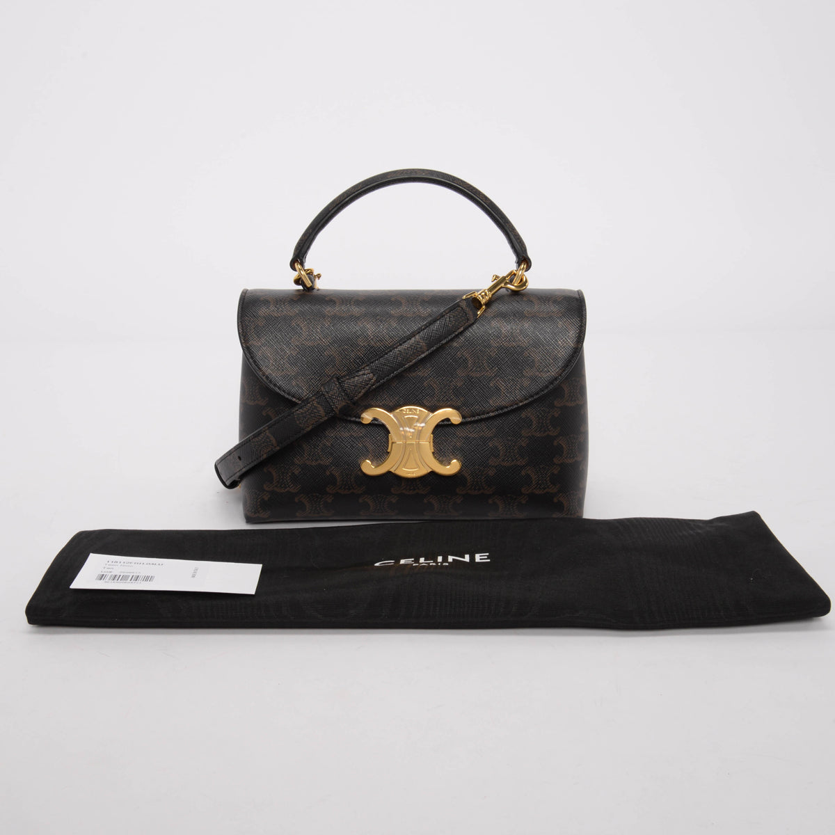 Celine Brown Triomphe Canvas Teen Nino Top Handle Bag